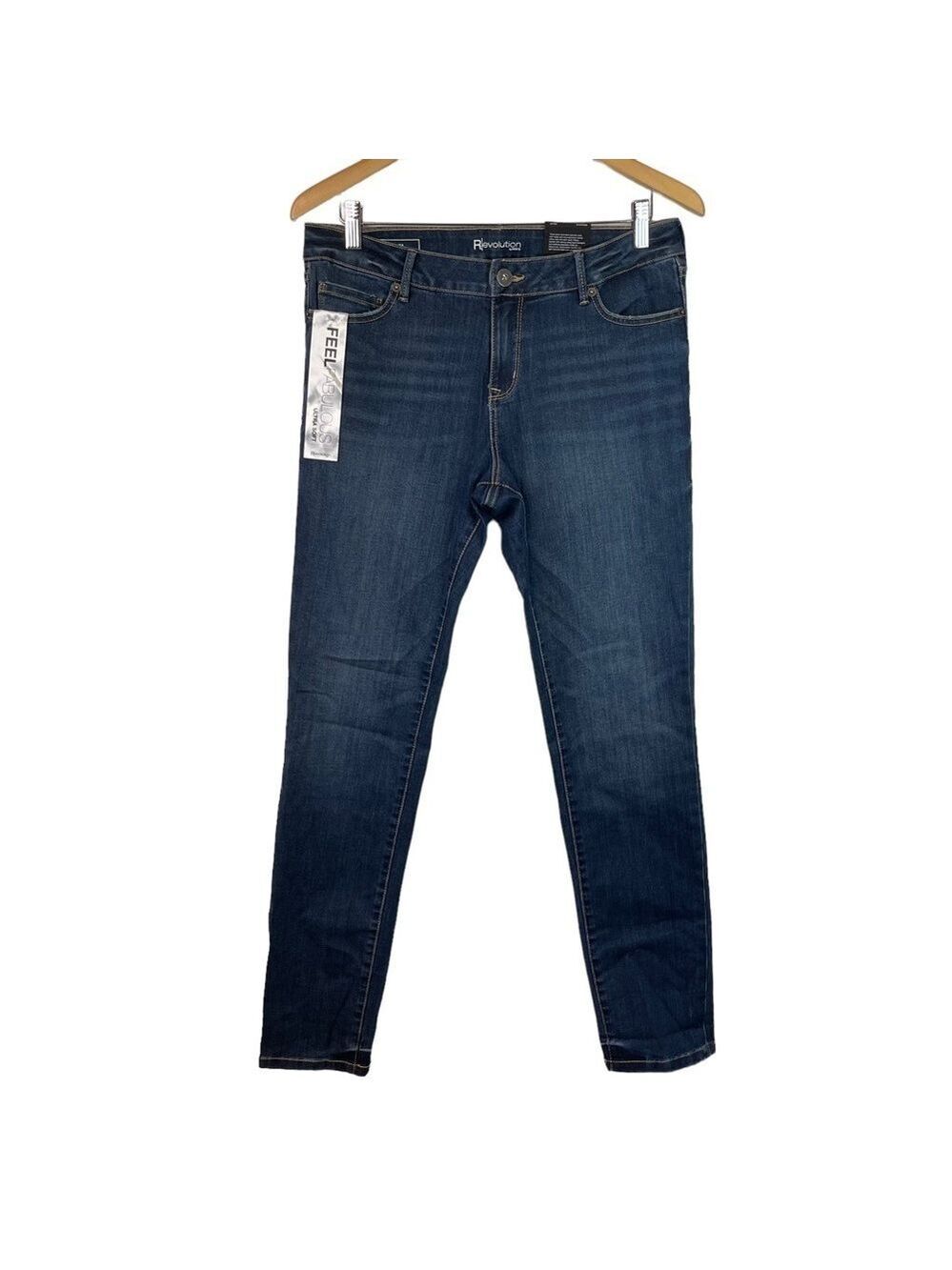 Revolution Brooke Slim Mid-Rise Medium Wash Creased Blue Denim Jeans 29x31”